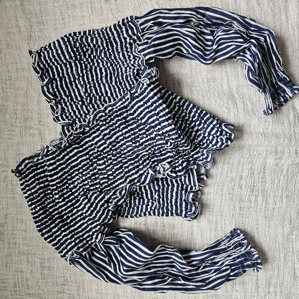 Striped Blue and White Smocked Top